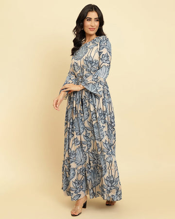 varanga women blue floral printed anarkali kurta